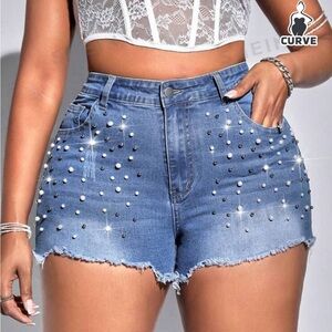 Pearl and bead Jean shorts